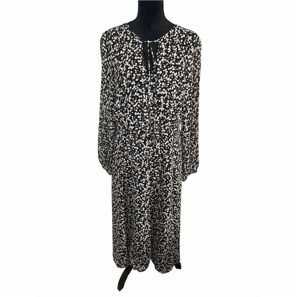 NWT Tommy Hilfiger Dress Womens Size 10 Black & White Leaf Maxi Long Sleeve
